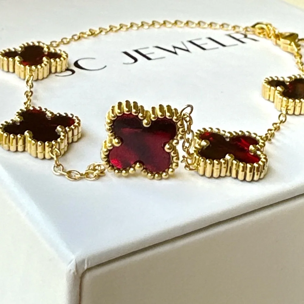 Last 2 🔥 Clover Bracelet Velvet Red Double Sided Four Leaf